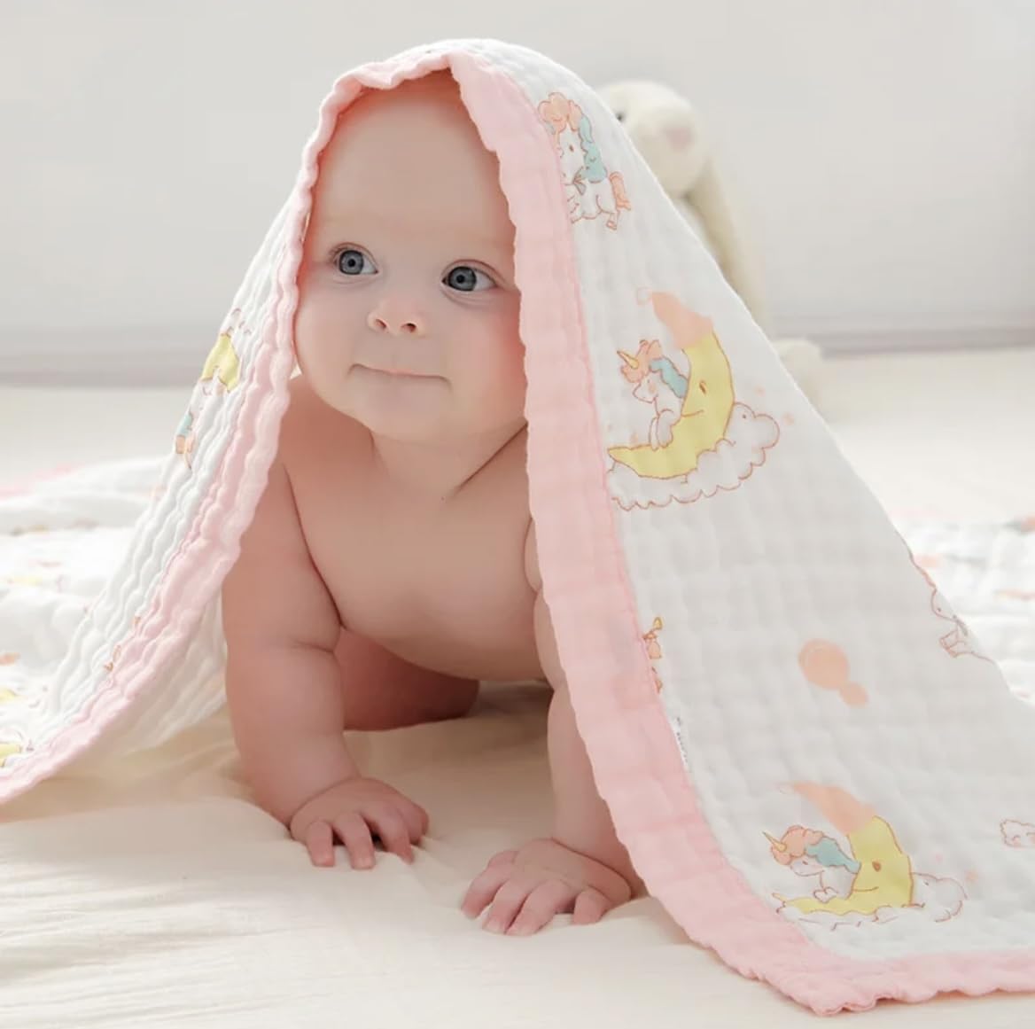 heartbury Manta de muselina 100% algodón orgánico de 6 capas ultrasuave para bebé, toalla de baño para bebé recién nacido, 110 x 110 cm (0-3 años)