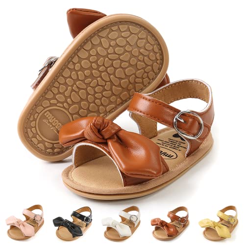 Image of Meckior Baby Toddler Infant Girls PU Leather Soft Open Toe Summer Sandals Flower Princess Flat Shoes