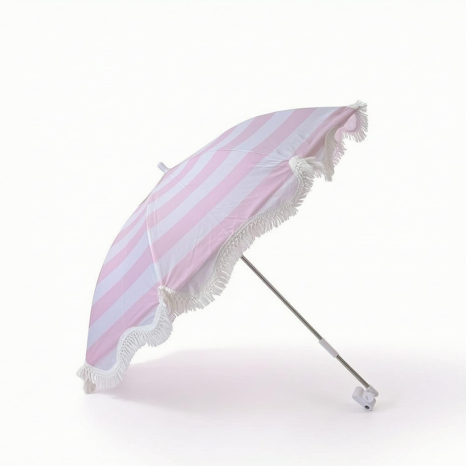 Portable Clamp-on Umbrella Compact Umbrella with Clamp Striped Canopy Lightweight for Beach Chair, Camping, Patio, Pink White Stripe-image-36