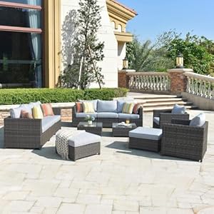 Oviospatiofurnitureset12piecesoutdoorconversationsetallweatherwickerrattansectionalsofasetswiththickcushionsfullyassembledbigsizegreywickergrey Urban Country Home Decor Ovios patio furniture set 12 pieces outdoor conversation set all weather wicker rattan sectional sofa sets with thick cushions fully assembled big size grey wicker grey urban country home decor