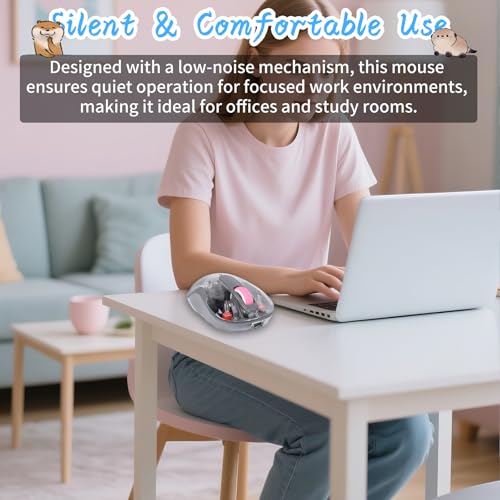 Image of elec Space Cute Wireless USB C Mouse - Bluetooth Triple Mode Rechargeable Cartoon Mouse for Laptops, iPads & MacBook Air /Pro - Silent Operation, Portable Design, Unique Magnetic Character (Grey)