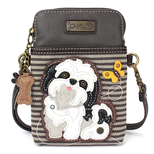 Image of CHALA Dog Collection Cell Phone Crossbody Purse-Women PU Leather /Canvas Multicolor Handbag with Adjustable Strap
