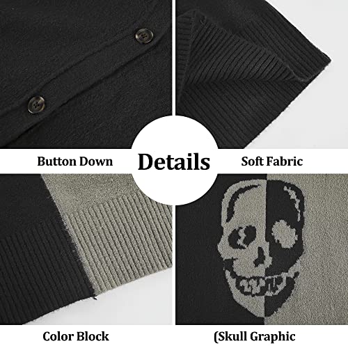 Kaxindeb Womens Color Block Skull Cardigans Long Sleeve Open Front Button Down Oversized Chunky Knit Sweater Coats Black #TOP4