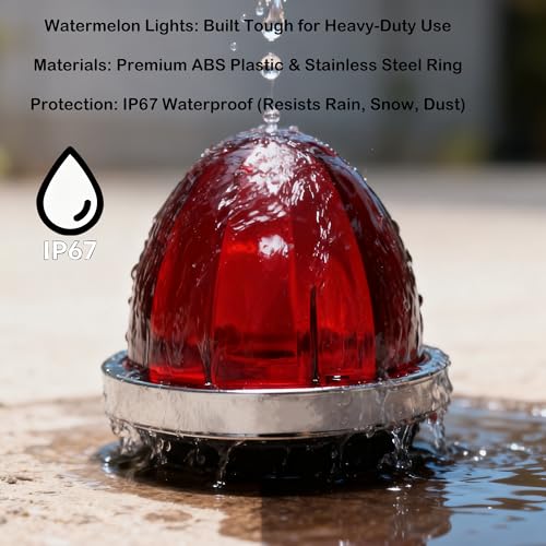 Image of 2PCS Watermelon Lights, Clear Lens LED Side Marker Turn Signal Lights, Watermelon-Shaped Side Marker Tail Top Cap Roof Lights for Trailer Truck Semi-trailer Heavy-duty Truck Bus Van (2, Red)