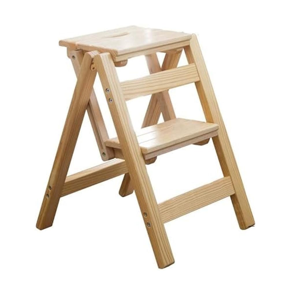 Ghygetrich Step Ladder, Folding Step Stool 2 Step Ladder Ladder Small Step Ladder Wooden Step Stool C 2 Steps