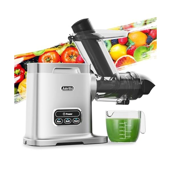 Aeitto Cold Press Juicer Machines, 3.6 Inch Wide Chute, Large Capacity, High Juice Yield, 2 Masticating Juicer Modes, Easy to Clean Slow Juicer for Vegetable and Fruit (Silver)