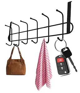 ASFUN Over The Door Hook Hanger Wall Organiser Detachable Hook Rack for Hanging Towel|Clothes Hanger | Door Handing Hooks Suitable for Bathroom, Bedroom, Kitchen (12 Hook Black)