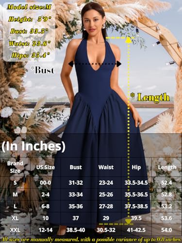 Image of ChiaoLezhee Deep V Neck Dress, Halter Maxi Dresses, Vacation Date Night, Sexy for Women Corset Flowy Wedding Guest Drop Waist