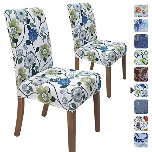 Image of SPRINGRICO Chair Covers for Dining Room, Universal Stretch Fit Washable Kitchen Parson Seat Cover, Spandex Removable Protector Slipcover for Restaurant, Hotel, Ceremony (Set of 2, FLORAL3)