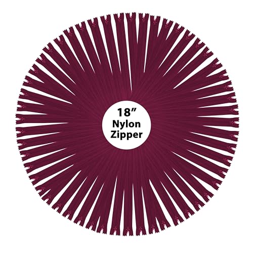 Image of Mandala Crafts 60 PCs Maroon Closed-End 18 Inches Nylon Zippers for Sewing