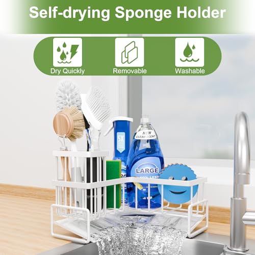 Image of Fikoksol Large Sponge Holder for Kitchen Sink, 90-Degree Sink Caddy Storage