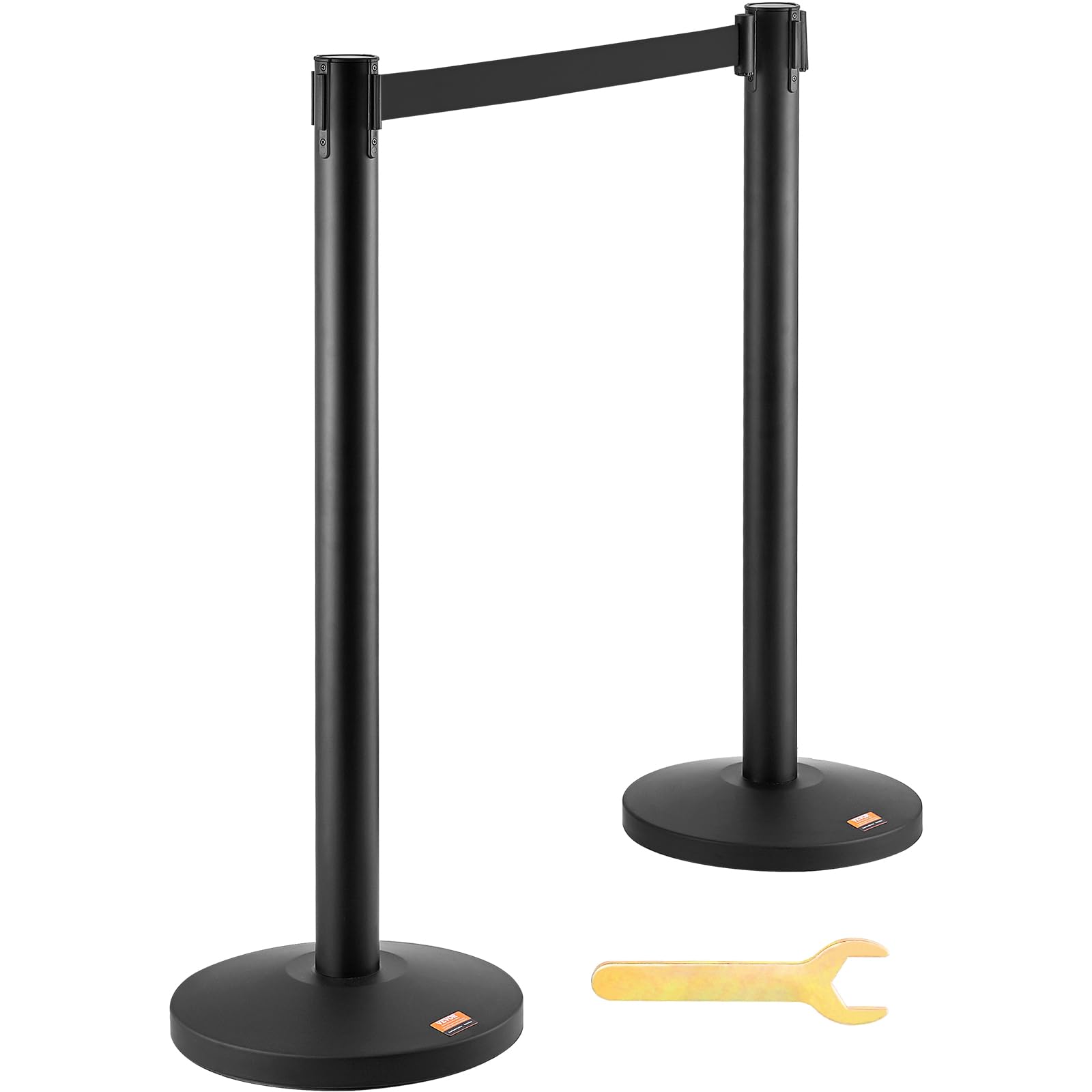 VEVOR Personenleitsystem Absperrband Absperrständer 2-teilig, 3,3 m x 48 mm Schwarzer Einziehbarer Gürtel, Personenleitsystem Absperrpfosten Geeignet für Flughäfen, Messen, Wettkampforte usw.