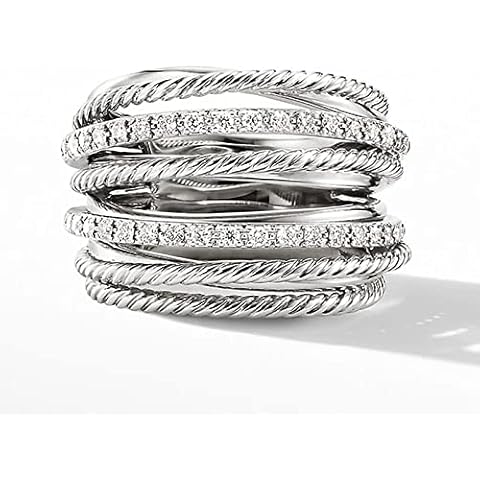 Yarrzhen 925 Sterling Silver Cross Rings Diamond Ring Cubic Zirconia Rings Fashionable Multi-Ring Combination of Two Colors CZ Diamond Multi Row Ring Eternity Engagement Wedding Band Ring for Women 6 Cover