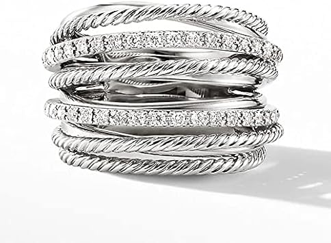 925 Sterling Silver Moissanite or Simulated Diamond Twisted Wrapped Criss Crossover Infinity Engagement Ring for Women Promise Anniversary White Gold Rings for Women Silver,Size 8