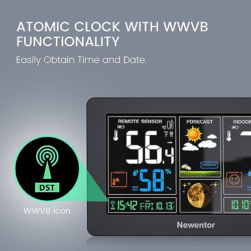 Newentor Q3-BLACK3 Weather Station Wireless Indoor Outdoor Thermometer, Color Display Digital Weather Thermometer With Atomic Clock, Barometric Pressure thumb #2