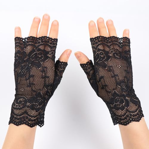 Fingerless Lace Gloves White Wrist Hand Sleeve Lace Elastic Bracelet for Wedding,Tea Party,Masquerade,Daily Cuff4