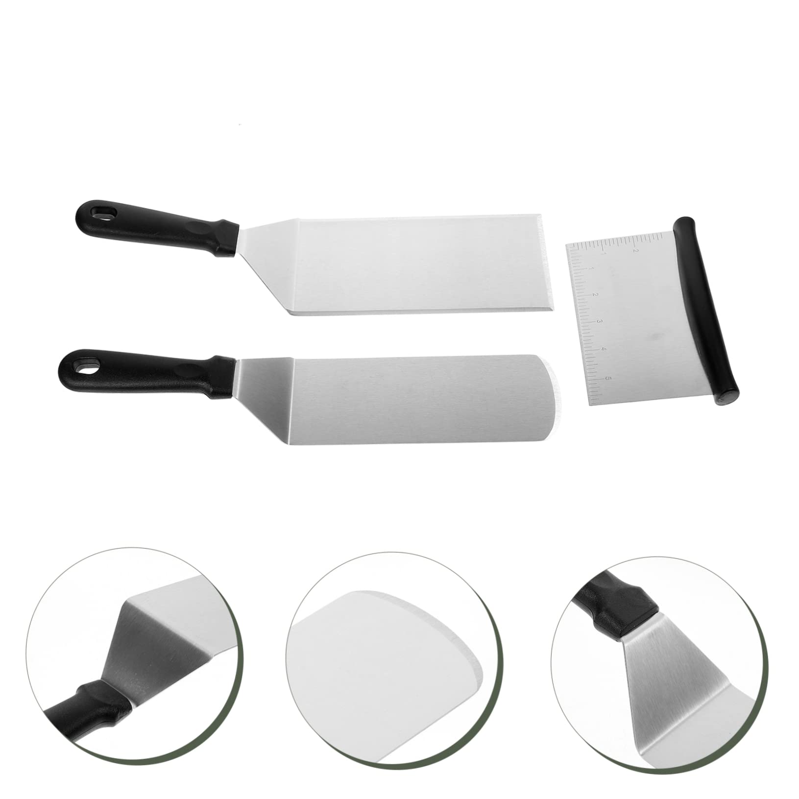 Spatule Cuisine en Acier Inoxydable Manche en Pp Résistant la Chaleur, Ustensile Polyvalent pour Cuisson et Friture, Lot de 3 Set de Set de Pièces Argenté