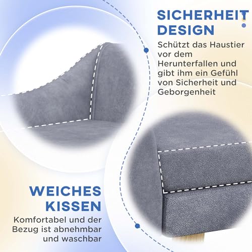 PawHut Hundesofa Katzensofa mit Rückenlehne, Hundecouch mit Holzbeine, Haustiersofa mit Kissen, Hundebett für mittelgroße und große Hunde, Samt, Grau, 102 x 58,5 x 42,5 cm