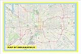 18x24 - Map of Indianapolis with Neighborhoods, Streets, Roads, Highways and Parks - Laminated Wall Map Poster Print