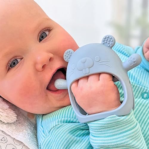 Image of PandaEar Silicone Baby Teething Toys| Baby Hand Teether Mitten for Sucking Needs| Chew Toys Hand Pacifier for Soothing Teething Pain Relief (Groundhog Blue)