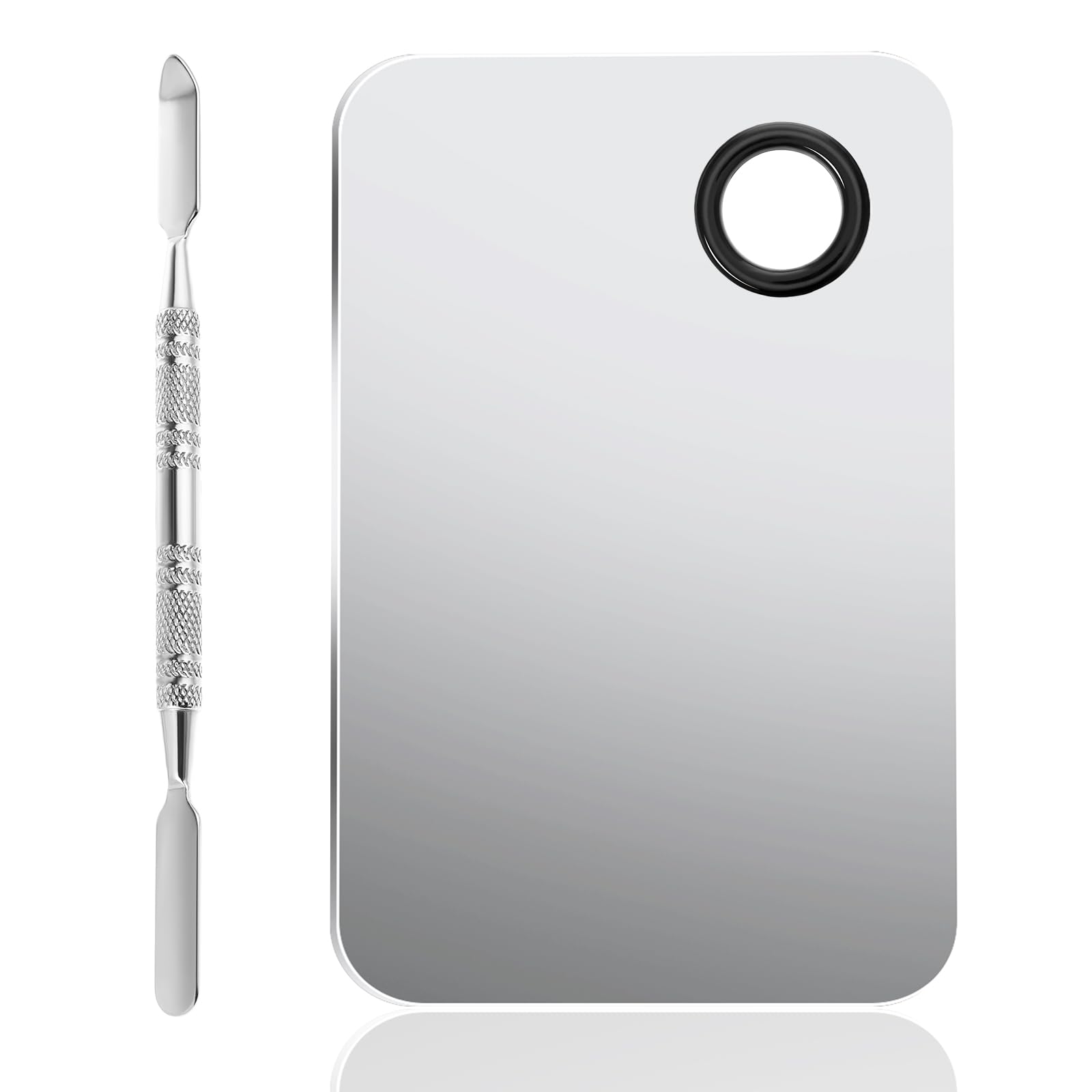 SibbaMakeup Palette Cosmetic Mixing Palette Stainless Steel Foundation Palette with Spatula Artist Tool Professional Nail Art Palette for Salon Home Beauty Cream Mixing Silver