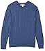 Amazon Essentials Men's Crewneck Cable Cotton Sweater, Blue Heather, Large