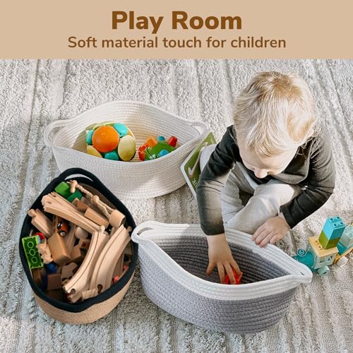 Image of Goodpick Small Woven Rope Gift Basket Empty, 12 inch x 8 inch x 5 inch, Jute and Black