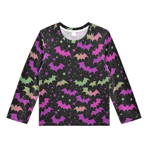 Purple Bat Pattern Boys Rash Guard Swim Shirts Long Sleeve UPF 50+ Quick Dry Sun Protection Shirt Swimsuit Surf Tops for Toddler Kid Girl Fishing Swimming Outdoor 5-6T