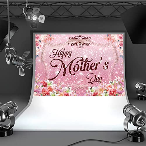 Image of 7X5FT Happy Mother's Day Backdrop /Background Happy Mother's Day Banner Decoration Pink Flowers Family Photo Booth Portrait Studio Props