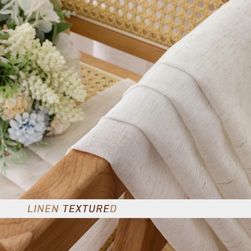 Image of Simplebrand Natural Linen Textured Sheer Curtains 72 inches Long 2 Panels, Rod Pocket Solid Color Window Sheer Curtain Panels, Elegant Curtains & Drapes for Living Room, Bedroom (40 inch W x 72 inch L)