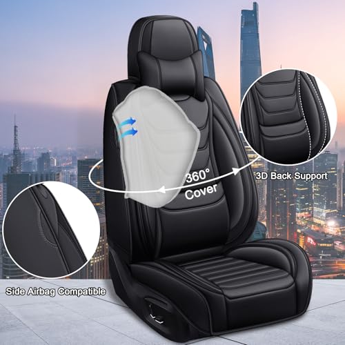 Image of Car Seat Covers Fit for Chevrolet Tahoe 1995-2025, Leather Automotive Seat Covers for Trucks, Heavy-Duty Wear Resistant Seat Protectors, Easy to Install, 5 Seats with Pillows, Black