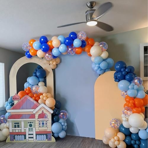 Image of Blue and Orange Balloons, 65pcs 12 Inch Royal Light Blue and Orange Beige Balloons for Birthday Graduation Baby Shower Party