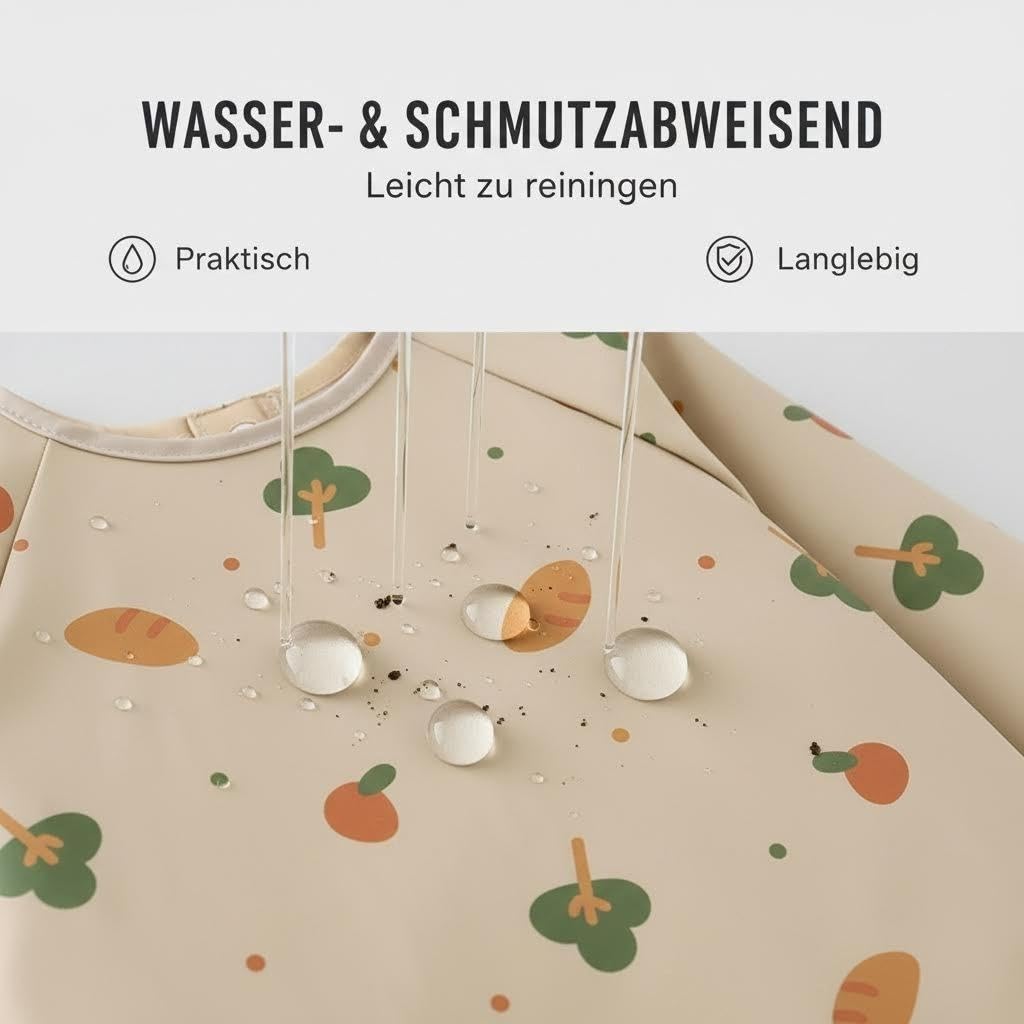 Baby Lätzchen mit Ärmeln & BLW, 2 Pcs PU Wasserdicht Abwaschbar Ärmellätzchen, Ganzkörper Lätzchen Baby für 6-36 Monate Jungen Mädchen (Dinosaur & Breadfruit)