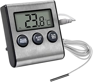 Fasizi Termómetro Digital para refrigerador con Cable magnético y Alerta de sobrecalentamiento para Cocina, refrigerador y congelador, electrónico, Color Negro.
