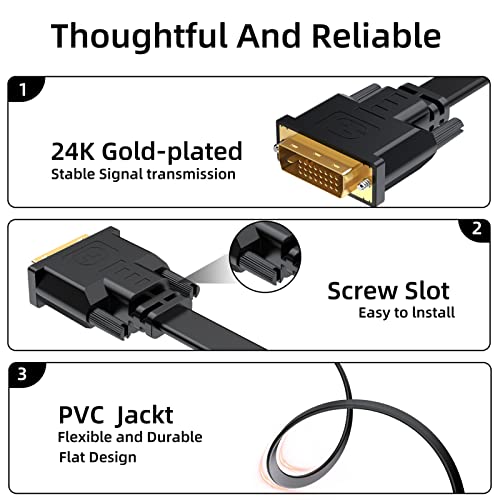 Sromgee Dvi To Dvi Cable 10Ft, Flat Design, Dual Dvi Link Cable Dvi-D Cord Male To Male Computer Monitor Video Connetors Cord For Pc Laptop Hdtv Etc (10Ft, Black)… #TOP1