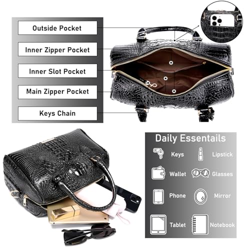 Image of Makcr Joacbv Top-Handle Crocodile Purses For Women Crossbody Leather Bags Trendy Large Capacity Tote with Shoulder Strap