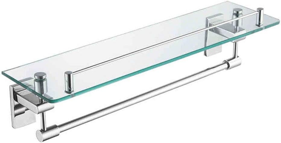 Shelf- Bathroom Glass Shelf Thick Tempered and Stainless Steel Brackets Rectangular Rustproof No Drill Wall Mount