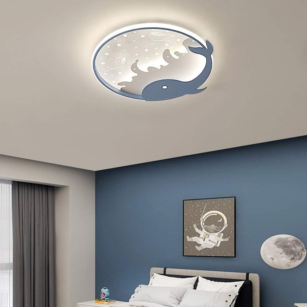 Modern Blue Whale Children's Room Flush Mount Ceiling Light Mid-Century LED Ceiling Lamp Bedroom Minimalist Light Fixture for Laundry Room Kitchen Hallway
