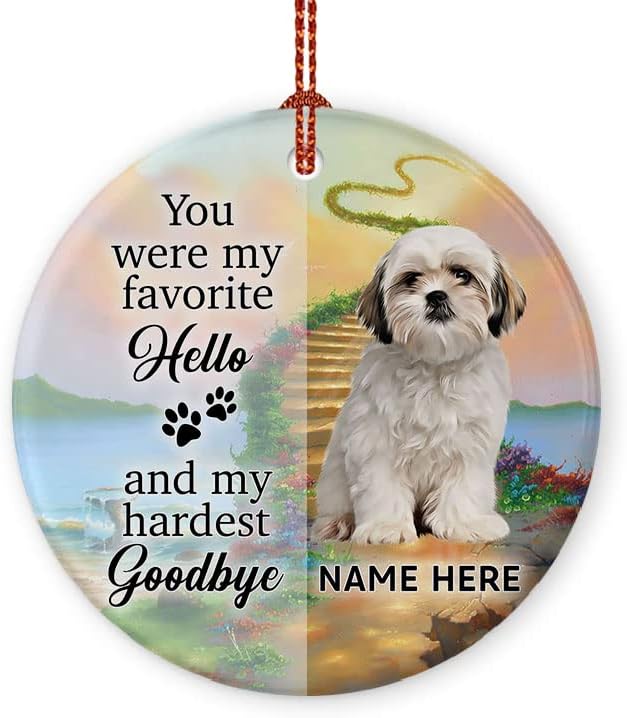 Prezzy Adorno conmemorativo personalizado de perro Shih Tzu para decoración del árbol de Navidad, regalos de condolencias por pérdida del recuerdo