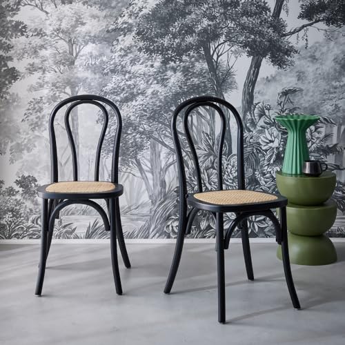 sweeek - Lot de Deux chaises Vintage en Bois avec Assise en rotin et Dossier Arrondi Coloris Noir