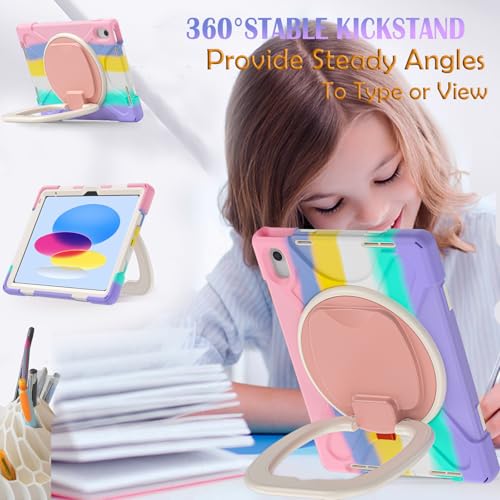LX-SUNCX Case for iPad 11th Generation 11" (A16) 2025,iPad 10th Generation 10.9" 2022,Shockproof Cover for Kids with Screen Protector,Rotating Stand,Pencil Holder,Shoulder Strap (Colourful Pink) - image 4