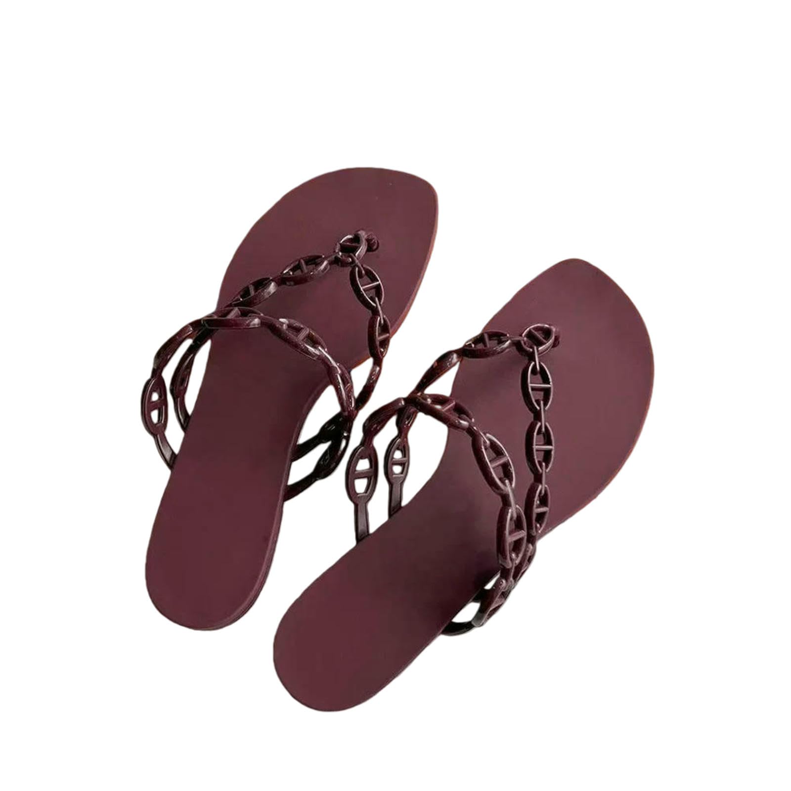Tong Femme Tongs À Nez De Cochon en Chaîne pour Femmes, Chaussures Gelée Brillantes, Portant des Pantoufles Fraîches Bout Plat Plage-bourgogne-38