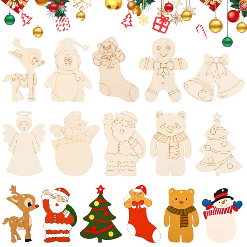 10 Stk Weihnachtsbaum Anhänger Holz, Holz Christbaumschmuck Anhänger...