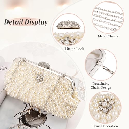 Image of UBORSE Women Pearl Clutch Bag Noble Crystal Beaded Evening Bag Wedding Clutch with Pearl Chain