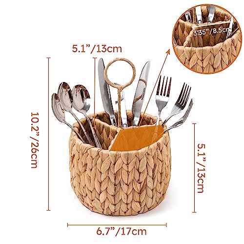 Kolwoven ROUND FLATWARE ORGANIZER Wicker Flatware Organizer, Kitchen Utensil Holder For Countertop, Silverware Caddy Natural Woven Flatware Caddy thumb #1