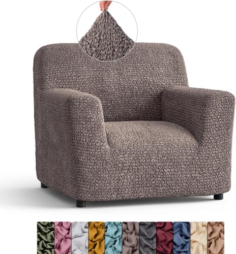 Image of Bellissima Sofa Covers - Premium Luxury Microfibra Plain Stretchable Sofa Cover Single Seater Fully Covered Slipcover, Imported from Italy (Mocha)