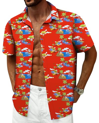 Image of Hawaiian Shirt for Men Tropical Shirts Summer Beach Button Down Short Sleeve Luau Aloha Floral Cruise Vacation Outfit 2026