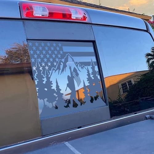 Image of for Sierra Silverado 2019-2024 Rear Middle Window Bigfoot American Flag Decal for Truck, Matte Black Flag Decal for Truck, Truck Accessories