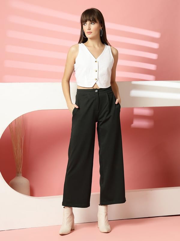 Image of OOMPH! Women's Straight Fit Mid Rise Korean Trousers|Trouser Pants for Women|Elegant Workwear for Office, College & Events|Trousers for Woman