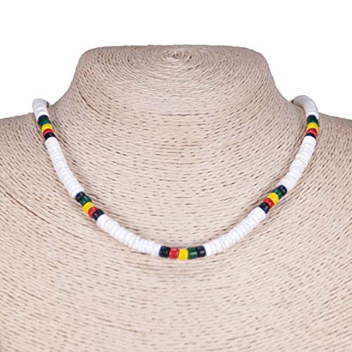 BlueRica Puka Shell and Coconut Shell Beads Necklace and Anklet, Rasta Jewelry Set3